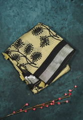 Blended linen cotton chikku and black combo - Design 9